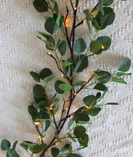 Electric Lighted Eucalyptus  Garland 48 Warm White LED's - 6 Feet