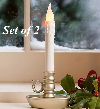 Set Of 2 Flameless Window Candles Warm White Led Pewter Base Flameless Window Candles Warm White Led