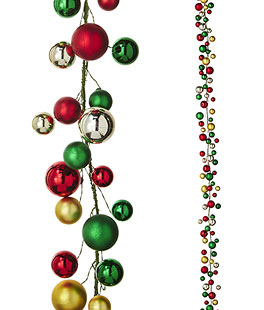 6 Foot Red, Green and Gold Christmas Ball Garland - NEW 2025
