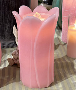 Tulip Fountain Candle Design Pink Wax Aquaflame - Remote Control Included