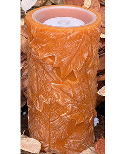 Fountain Candle - Orange Wax With Maple Leaf Design - Remote Control