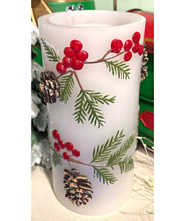 Fountain Candle - White Wax With Pinecone and Berries - Remote Control