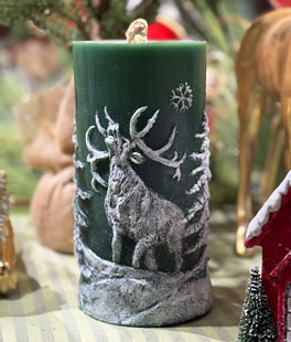 Fountain Candle - Green Wax With Deer and Tree Design - Remote Control