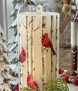 Fountain Candle - Wax With Cardinals on Birch Branch Design - Remote Control - NEW 2026