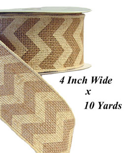4 Inch Natural Jute Ivory Chevron Burlap Ribbon