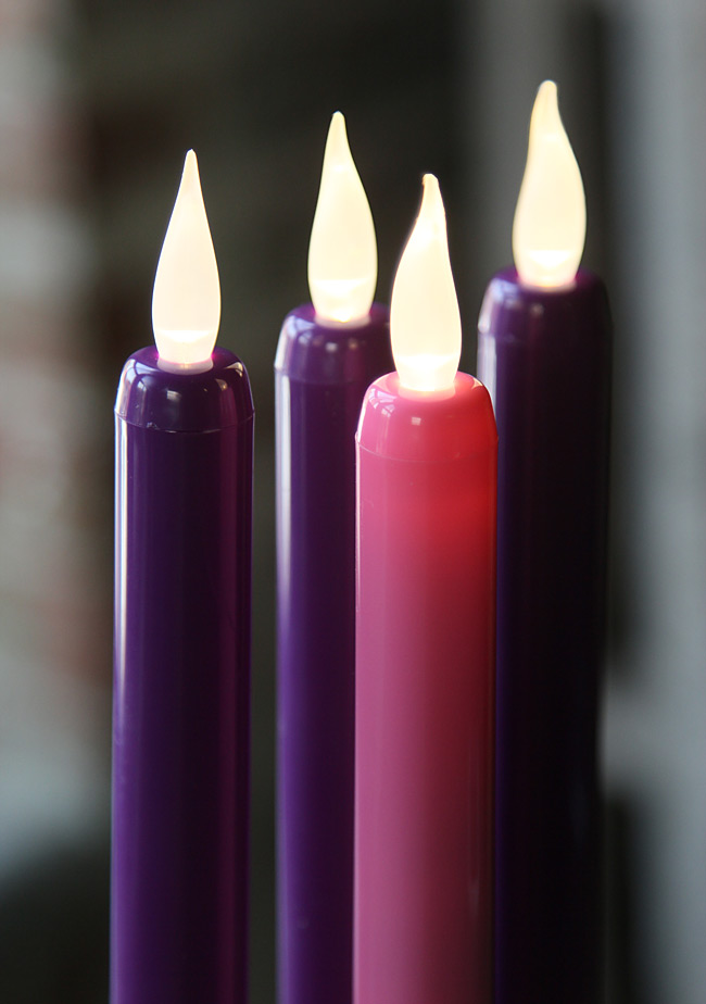 9 Inch Advent Candles Purple and Pink Flameless LED Pillar Set of 4