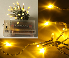 Battery Operated Mini Light String - 20 Yellow Blubs on Transparent Wire