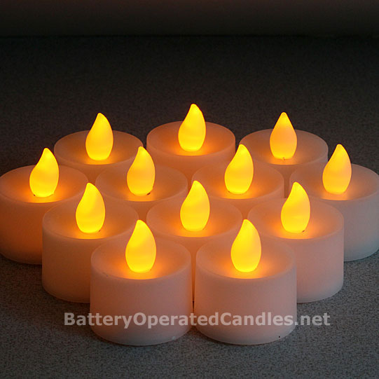 Tall Flameless Tea Lights Amber LED Battery Operated Set 12