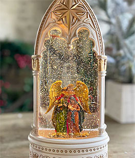 Angel Lighted Water Church Nativity Scene In Swirling Glitter