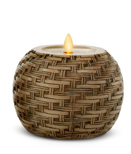 Luminara Round Embossed Basket Weave Candle 4.5 x 4 Remote Ready