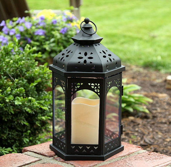 Outdoor Battery Operated Flameless Gazebo Candle Lantern 13 Inch Timer