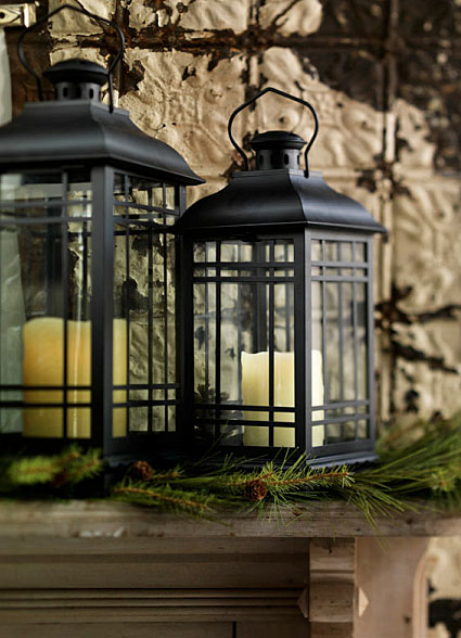 Battery-Operated 14 Black Window Metal Lantern with LED Candle