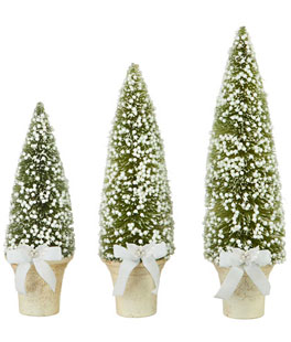 Set of 3 Potted Bottle Brush Trees - White Berries 12, 14 and 16 Inch Tall
