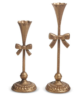 13" Bow Fluted Gold Candlesticks Set of 2 From RAZ - NEW 2025 