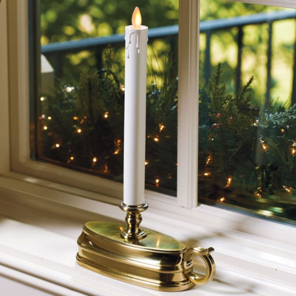 Luminara Window Candle Battery Operated 12 Inch Brass Finish Timer
