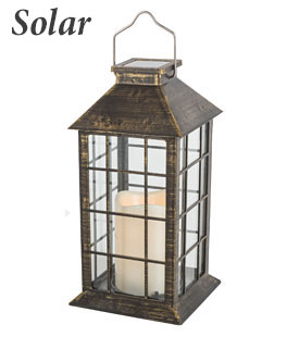 Solar Powered Bronze Candle Lantern - 11 Inch