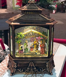 Nativity Scene Antique Bronze Lighted Water Lantern With Swirling Glitter - Plays Silent Night