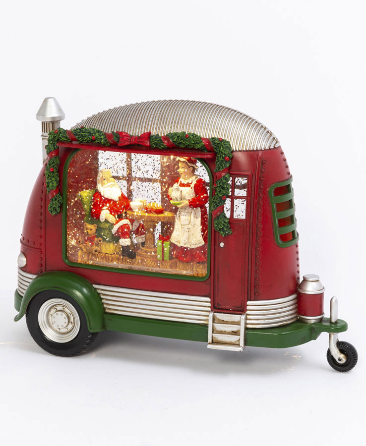 Camper Lighted Water Lantern With Santa and Mrs. Clause In Swirling Glitter
