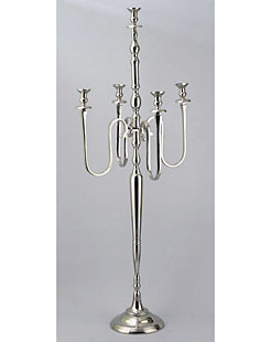 Extra Tall 6 Foot 5 Arm Candelabra - Nickel Plated For Taper Candles