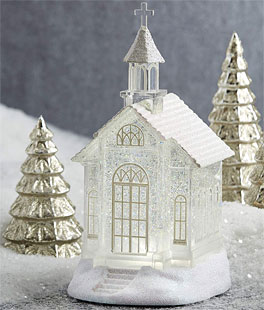 10.5 Inch Lighted Church Water Lantern Snow Globe