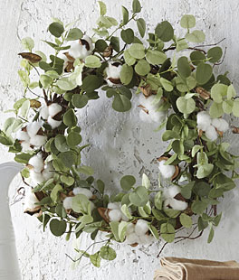 22 Inch  Eucalyptus and Cotton Wreath