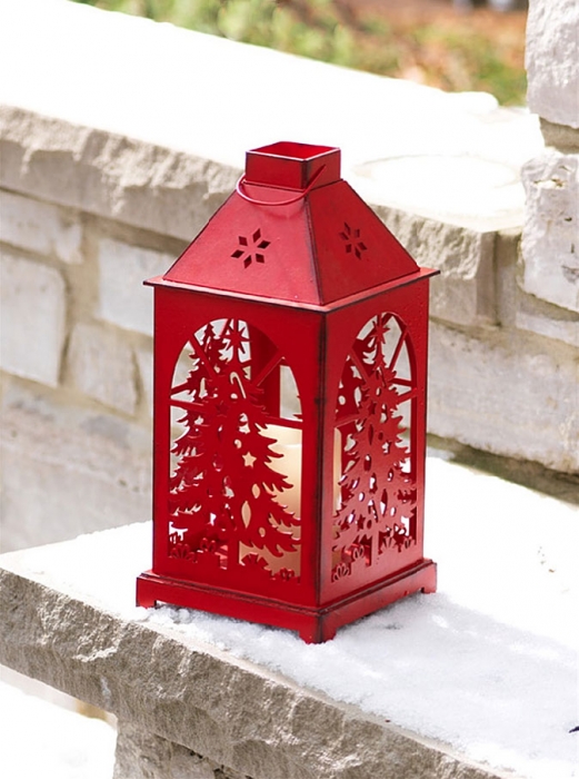 Red Flameless Christmas Candle Lantern With Cut Out Tree Dual Cut Out Christmas Lantern 521x700 Jpg