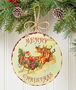 Rustic Christmas Flying Santa Disc Ornament - 8 Inch New 2026