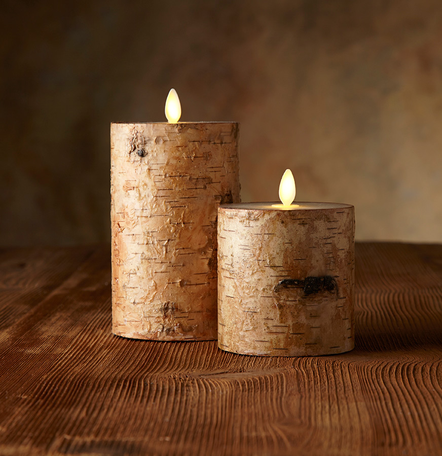 Luminara Embedded With Birch 4 x 7 Inch Flameless Pillar