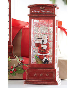 10 Inch Santa In English Phone Booth Musical Lighted Water Lantern With Timer
