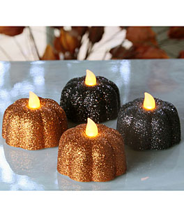 4 Pack Glitter Pumpkin LED Tealights - Orange and Chocolate