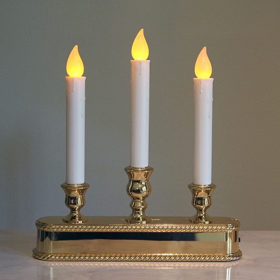 christmas window candle 3 tier amber led brass finish auto sensor christmas window candelabra