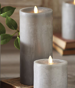 Moving Flame Candle 9 Inch Grey Flat Top Chalk Finish Timer - Remote Ready