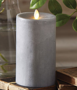 Moving Flame Candle 7 Inch Grey Flat Top Chalk Finish Timer - Remote Ready
