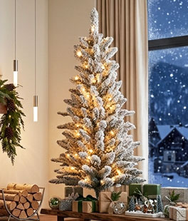 Lighted 4 Foot White Flocked Column Tree - 100 Lights 