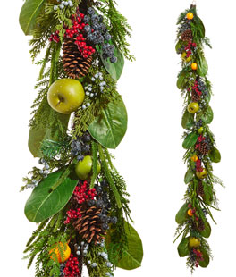6 Foot Holiday Mixed Fruit Garland - Apples, Oranges, Berries and Greenery -NEW 2025