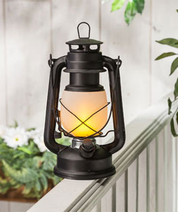 Battery Operated Primitive Country FireGlow Black Lit Lantern Timer Feature 