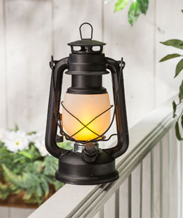 12 Black Battery Operated Faux Flame LED Hurricane Lantern