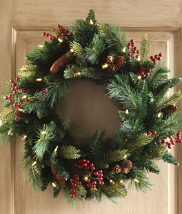Outdoor Safe Christmas Wreath -  Battery Operated Timer - Color Select Warm White or Multi Color