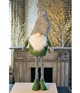 Holiday Gnome With Extendable Legs - Grey Hat, Striped Legs - 46 Inch
