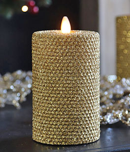 6 Inch Gold Glittered Honeycomb Wax Flameless Candle 