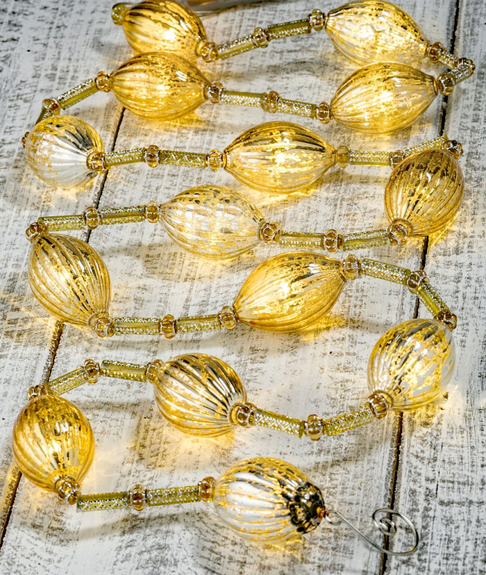 Battery Operated Twinkling Gold Mercury Glass LED String Lights