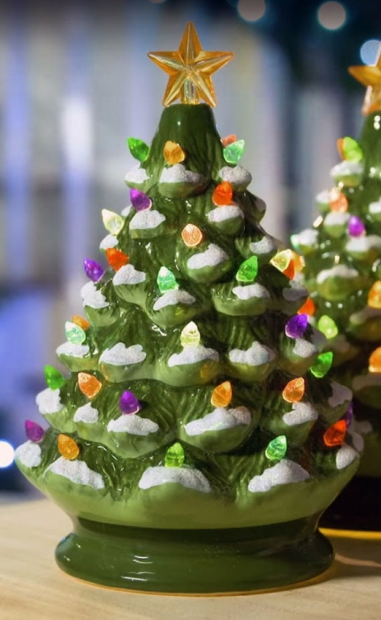 Lighted Green Ceramic Dolomite Christmas Tree - Optional Music