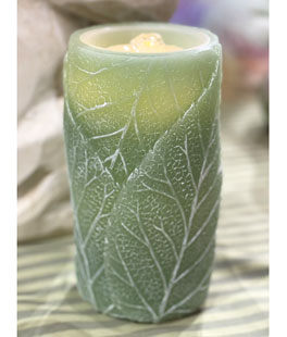 Green Wax Leaf Design Aquaflame Fountain Candle - Remote Control Included