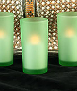 Battery Operated Green Round Glass Votive (Set Of 3)