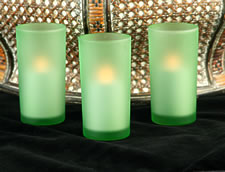Battery Operated Green Round Glass Votive (Set Of 3)