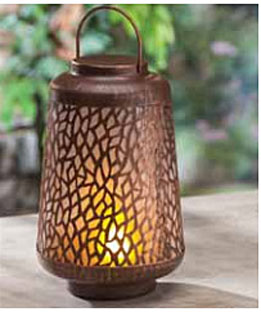 9.75 Inch FireGlow LED Honeycomb Metal Brushed Copper Lantern  - Timer