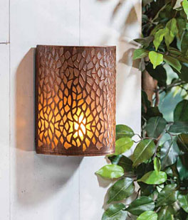 FireGlow LED Sconce Brushed Copper Battery Operated - 8 Inch - Timer