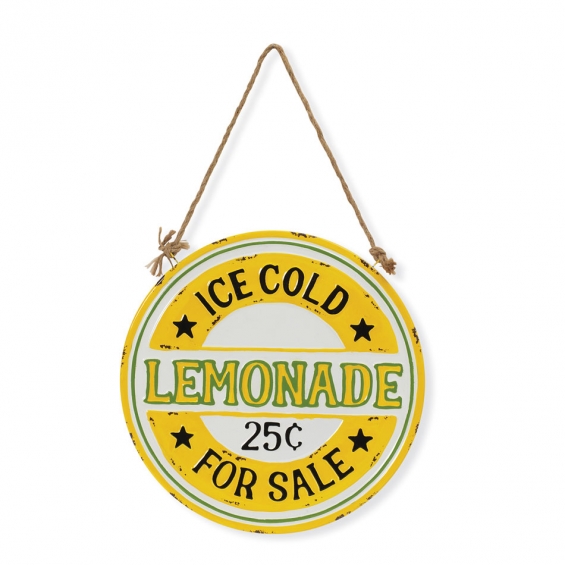 Outdoor Metal Sign Ice Cold Lemonade For Sale 12 Inch With Jute Cord