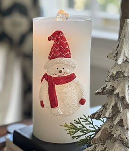Fountain Candle - White Wax With Snowman Design - Remote Control - NEW 2026