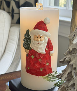 Fountain Candle - White Wax With Santa Design - Remote Control - NEW 2026